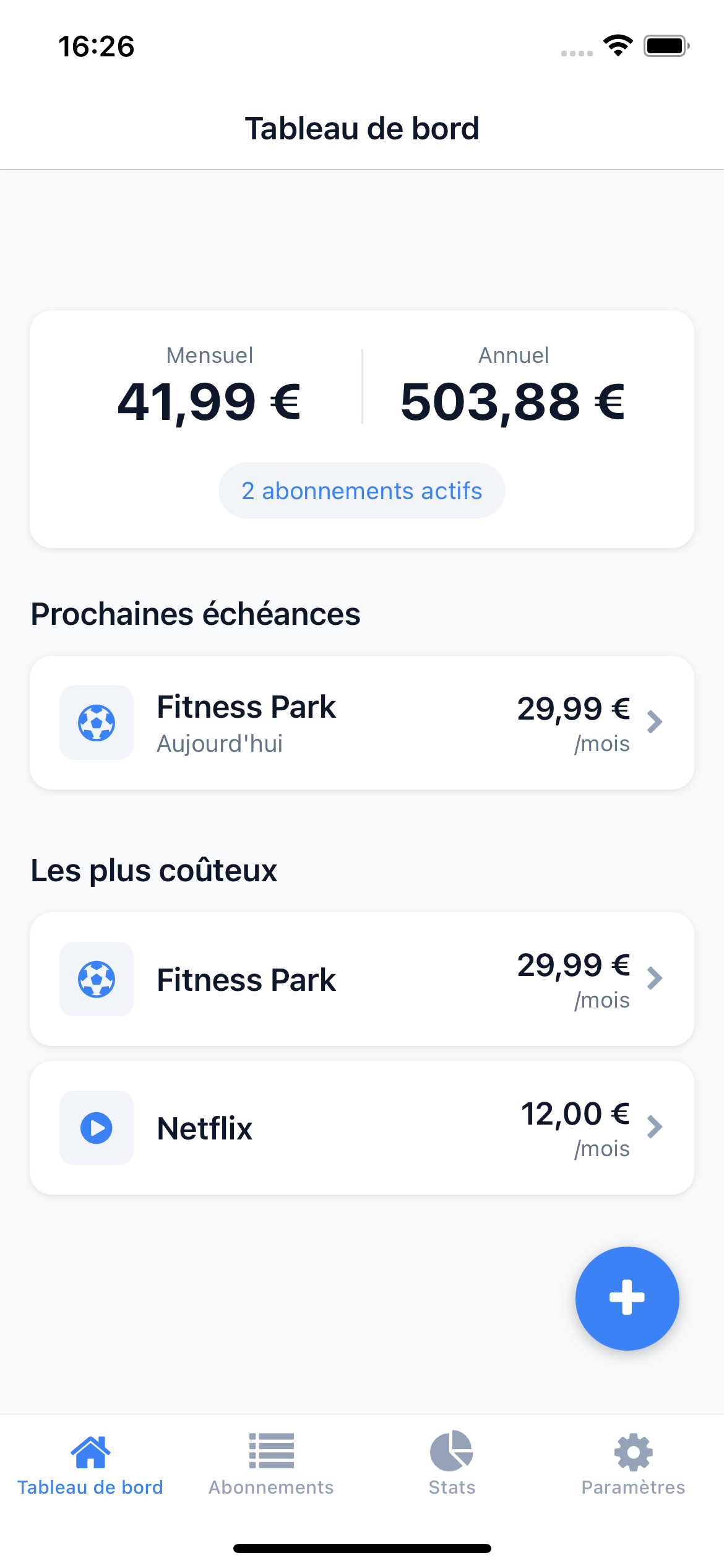 Rivko - Tableau de bord avec vos abonnements